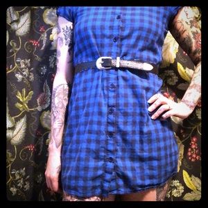 black and blue checkered mini skater dress